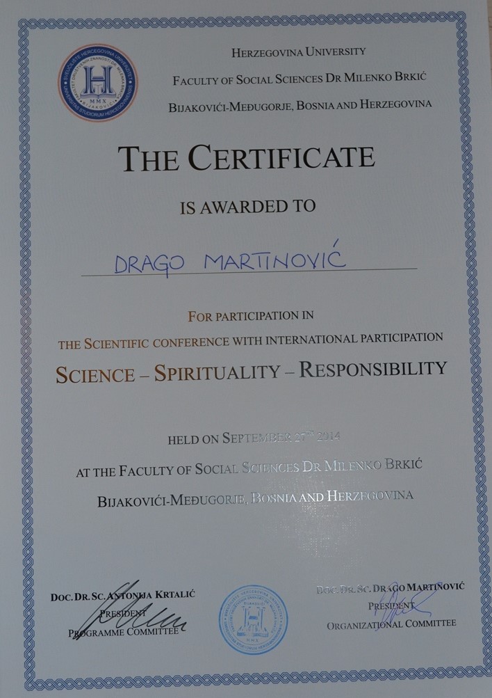 znanstveni skup duhovnost certifikat 