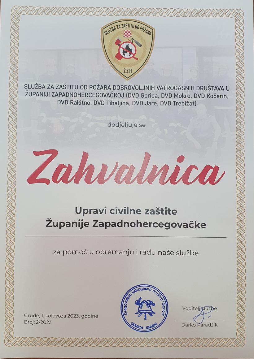 zahvalnica sluzba zastita pozara